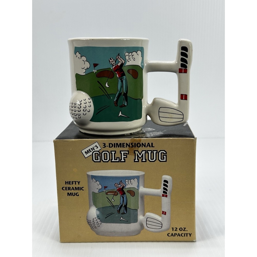 VTG GOLFER 3-DIMENSIONAL MUG COFFEE CUP BALL GOLF CLUB HANDLE SPORT ORIGINAL BOX